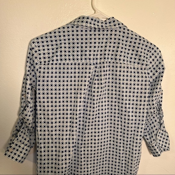 New York & Co Popover Tunic Top White Navy Geometric S - Picture 7 of 10